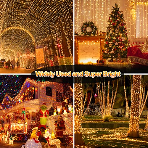 1000 Led 120M Christmas Lights Super Long Christmas Lights Outdoor Decorations Waterproof Fairy Lights Plug in String Lights With 8 Modes Timer for Xmas Outside House Tree Party Decor-Warm White