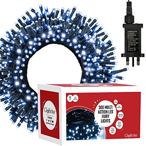 GloBrite Fairy Lights 300 LED - Christmas Lights with 8 Modes Function for Christmas Tree Outdoor Lights Christmas Lights Garden Lights Christmas Tree Decorations - Cool White