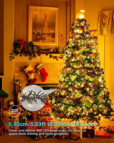 LEDYA Christmas Tree Lights Cluster Fairy Lights Mains Powered 360 LEDs, 3m/9.8ft Warm White Outdoor Indoor Lights with 8 Modes and Memory Function for Bedroom, Garden, Xmas Decoration 21123
