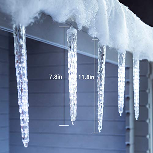 Moxled 20-Count 90 LED Icicle Fairy Lights Waterproof, Outdoor Christmas Decorative Icicle Lights, Cool White LED Mains Powered Fairy Lights with Timer, Memory