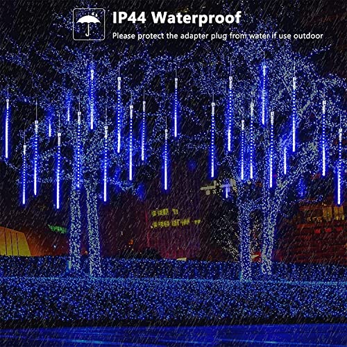 BrizLabs Christmas Meteor Lights, 30cm 10 Tubes 240 LED Falling Rain Lights Waterproof Falling Snowfall Lights Cascading Icicle String Lights for Outdoor Tree Garden Wedding Party Holiday Decor, Blue