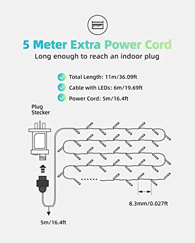 LEDYA Christmas Tree Lights Cluster Fairy Lights Mains Powered 360 LEDs, 3m/9.8ft Warm White Outdoor Indoor Lights with 8 Modes and Memory Function for Bedroom, Garden, Xmas Decoration 21123