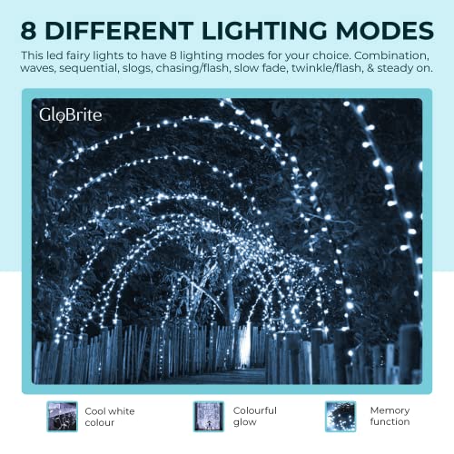 GloBrite Fairy Lights 300 LED - Christmas Lights with 8 Modes Function for Christmas Tree Outdoor Lights Christmas Lights Garden Lights Christmas Tree Decorations - Cool White