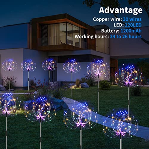 GCMacau 6 Pack Solar Firework Lights Outdoor Waterproof, 720LED Solar Garden Lights Remote Control & 8 Modes Starburst Fairy Lights, Upgarde Solar Powered with Tpye C for Party Yard Christmas Decor