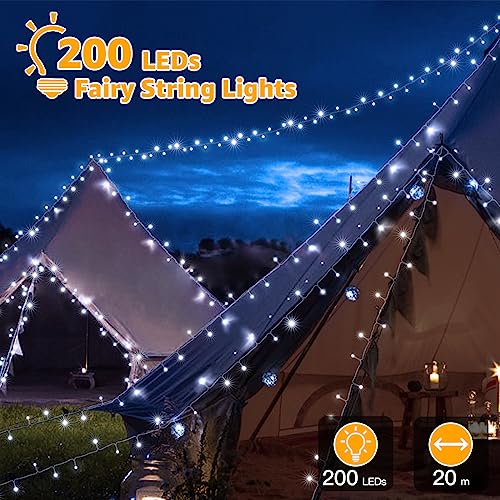 Ollny Fairy Lights Outdoor, 20m 200 LED Fairy Lights Plug in Waterproof Cool White Outdoor Lights, Remote/8 Modes/Timer, Indoor/Outside/Garden/Party Christmas Decorations String Lights Mains Powered