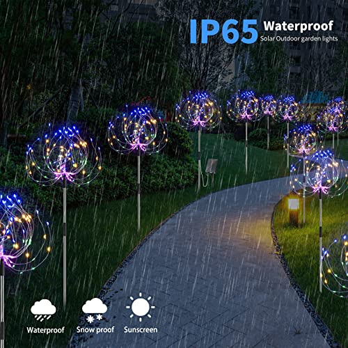 GCMacau 6 Pack Solar Firework Lights Outdoor Waterproof, 720LED Solar Garden Lights Remote Control & 8 Modes Starburst Fairy Lights, Upgarde Solar Powered with Tpye C for Party Yard Christmas Decor