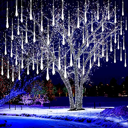 Kwaiffeo Outdoor Christmas Lights, Meteor Shower Lights Snow Falling Lights 12 inch 10 Tube Outside Christmas Lights for Xmas Tree Halloween Decorations Window Wedding Party, White