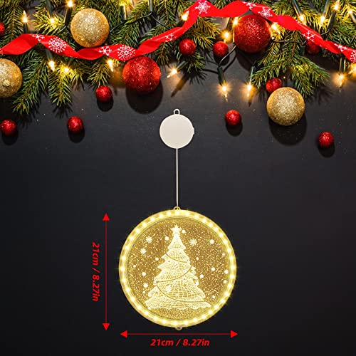 Christmas Decoration Window Light, Chennyfun 8.66 Inch 3D Novelty Hanging Christmas Tree Lights Battery Operated Warm White with Suction Cup for Outdoor Indoor Windows Pathway Patio Bedroom Party Wall