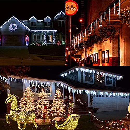 Moxled 20-Count 90 LED Icicle Fairy Lights Waterproof, Outdoor Christmas Decorative Icicle Lights, Cool White LED Mains Powered Fairy Lights with Timer, Memory