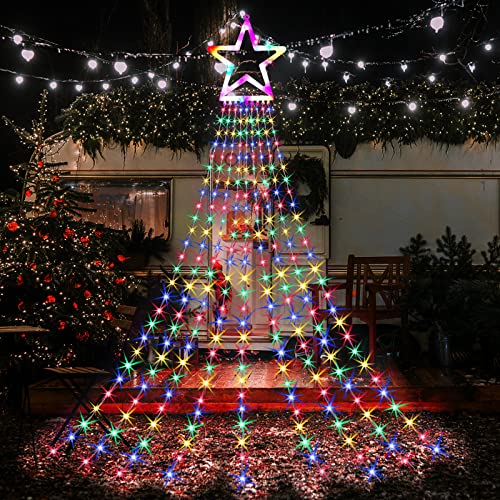 Outdoor Christmas Decorations, 344 LED Christmas Tree Lights with Topper Star, 8 Lighting Modes String Lights Waterproof Christmas Lights Indoor Outdoor for Home Xmas Tree Garden Yard Decor