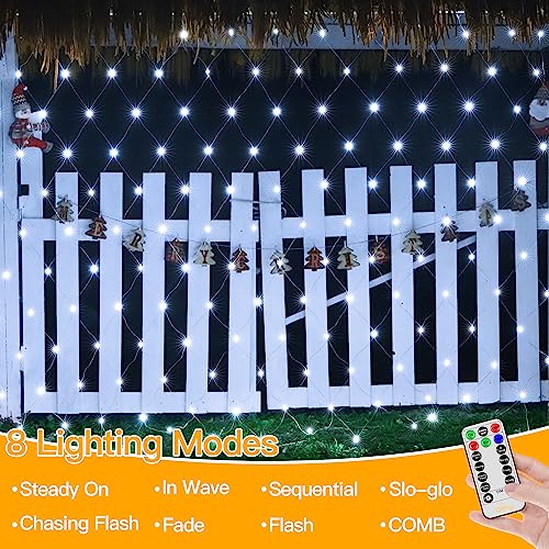 Ollny Christmas Net Lights Outdoor Decorations - 200 LED 3m x 2m Fairy Lights Plug-in Waterproof String Lights with 8 Light Modes/Timer/Remote - for Xmas Tree/Indoor/Outside/Curtain/Window/Garden