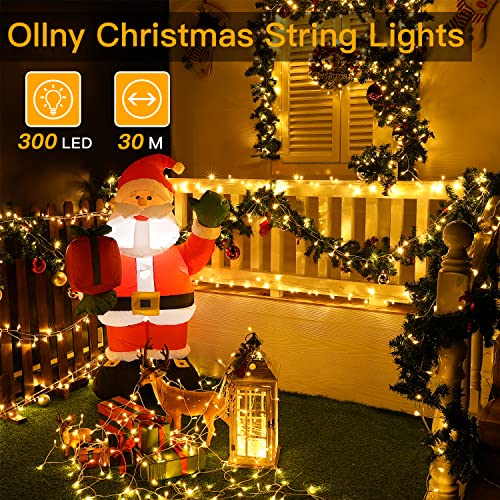 Ollny Fairy Lights Indoor Outdoor - 30M 300LEDs Warm White String Lights Mains Powered with 11 Modes/Remote, Bright Waterproof Outside Lights for Bedroom/Garden/Wall/Tree/Gazebo/Fence