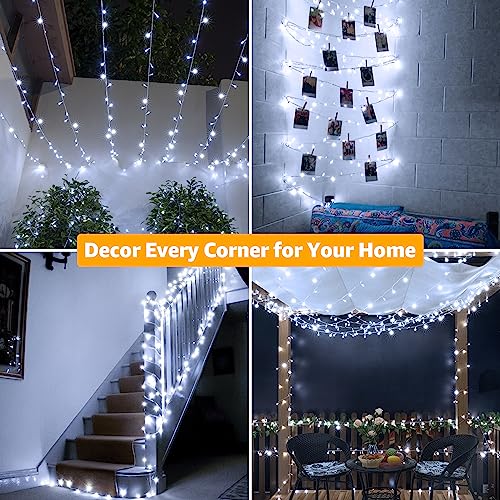Ollny Fairy Lights Outdoor, 20m 200 LED Fairy Lights Plug in Waterproof Cool White Outdoor Lights, Remote/8 Modes/Timer, Indoor/Outside/Garden/Party Christmas Decorations String Lights Mains Powered