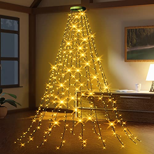 GYLEFY Christmas Tree Lights with Ring, 2Mx16 Lines Xmas Tree Lights 400LED Waterproof Christmas Lights 8Modes Christmas Tree String Lights Timer Waterfall Fairy Lights Indoor Outdoor Xmas Decoration