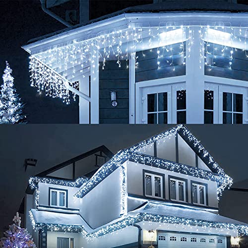 LIGHTNUM 9M/29.53FT Christmas Icicle Lights Plug in, Cool White with 8 Modes, Memory Function, Timer, IP44 Waterproof for Window, Party, Xmas, Outdoor, Indoor Decoration