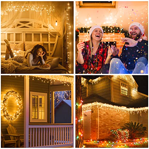GYLEFY 400LED Icicle Christmas Lights 10M/32.8FT Outdoor Connectable & Timer Warm White Christmas Lights with 8Modes Waterproof Curtain Lights for Birthday Carnival Festive Balcony Eaves Decorations