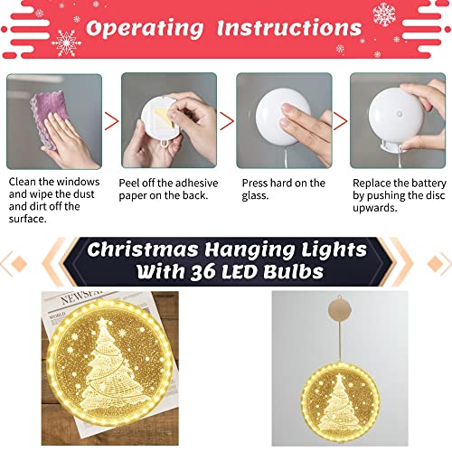 Christmas Decoration Window Light, Chennyfun 8.66 Inch 3D Novelty Hanging Christmas Tree Lights Battery Operated Warm White with Suction Cup for Outdoor Indoor Windows Pathway Patio Bedroom Party Wall