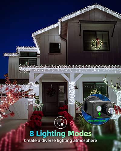 LIGHTNUM 9M/29.53FT Christmas Icicle Lights Plug in, Cool White with 8 Modes, Memory Function, Timer, IP44 Waterproof for Window, Party, Xmas, Outdoor, Indoor Decoration