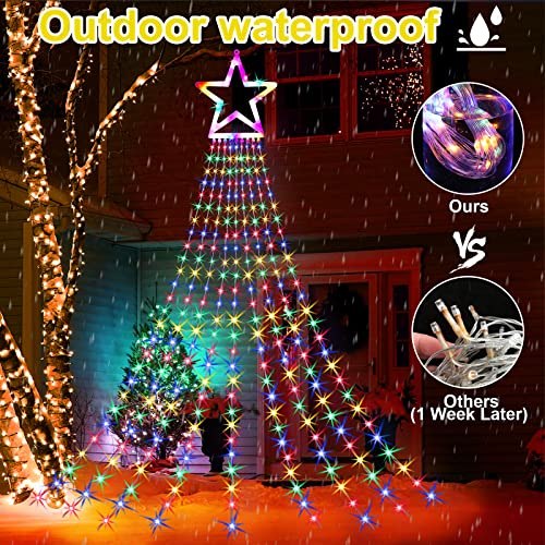 Outdoor Christmas Decorations, 344 LED Christmas Tree Lights with Topper Star, 8 Lighting Modes String Lights Waterproof Christmas Lights Indoor Outdoor for Home Xmas Tree Garden Yard Decor