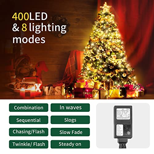 GYLEFY Christmas Tree Lights with Ring, 2Mx16 Lines Xmas Tree Lights 400LED Waterproof Christmas Lights 8Modes Christmas Tree String Lights Timer Waterfall Fairy Lights Indoor Outdoor Xmas Decoration