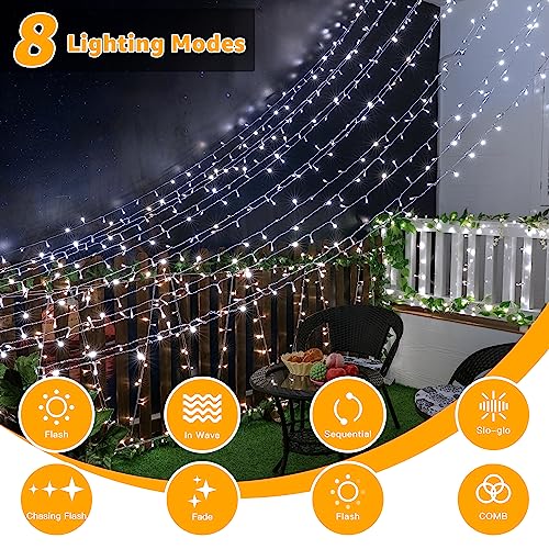 Ollny Fairy Lights Outdoor, 20m 200 LED Fairy Lights Plug in Waterproof Cool White Outdoor Lights, Remote/8 Modes/Timer, Indoor/Outside/Garden/Party Christmas Decorations String Lights Mains Powered