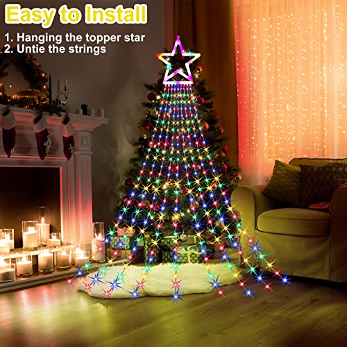 Outdoor Christmas Decorations, 344 LED Christmas Tree Lights with Topper Star, 8 Lighting Modes String Lights Waterproof Christmas Lights Indoor Outdoor for Home Xmas Tree Garden Yard Decor