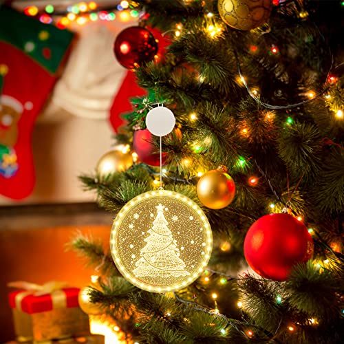Christmas Decoration Window Light, Chennyfun 8.66 Inch 3D Novelty Hanging Christmas Tree Lights Battery Operated Warm White with Suction Cup for Outdoor Indoor Windows Pathway Patio Bedroom Party Wall