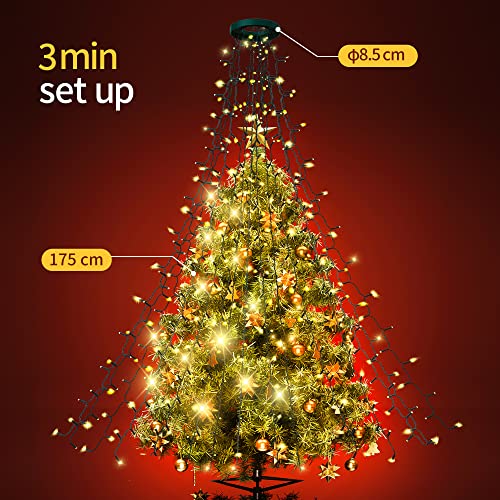 GYLEFY Christmas Tree Lights with Ring, 2Mx16 Lines Xmas Tree Lights 400LED Waterproof Christmas Lights 8Modes Christmas Tree String Lights Timer Waterfall Fairy Lights Indoor Outdoor Xmas Decoration