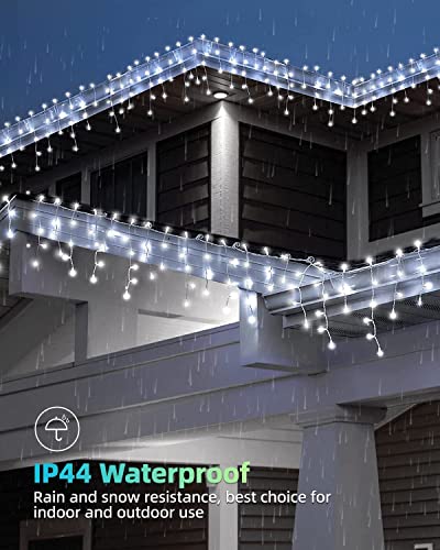LIGHTNUM 9M/29.53FT Christmas Icicle Lights Plug in, Cool White with 8 Modes, Memory Function, Timer, IP44 Waterproof for Window, Party, Xmas, Outdoor, Indoor Decoration
