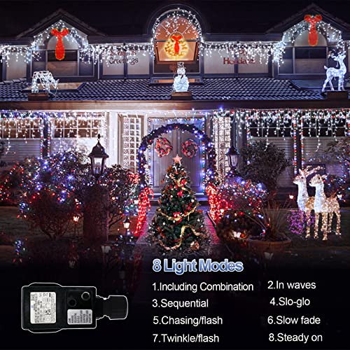 Icicle Outdoor Christmas Lights 10M 320 LED Fairy Lights Plug In 60 Drops Waterproof Xmas Decorations Lights 8 Modes Memory Decor String Lights For House Roof Window Patio Indoor Party-Cool White