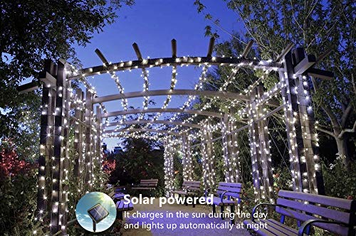 ooklee [2 Pack] Outdoor Solar Garden Lights, Solar Fairy String Lights, 10M 100LED 8 Modes, Waterproof Silver Copper Wire Lights for Patio Christmas Outside Gazebo Festival Fence Decor (Cool White)