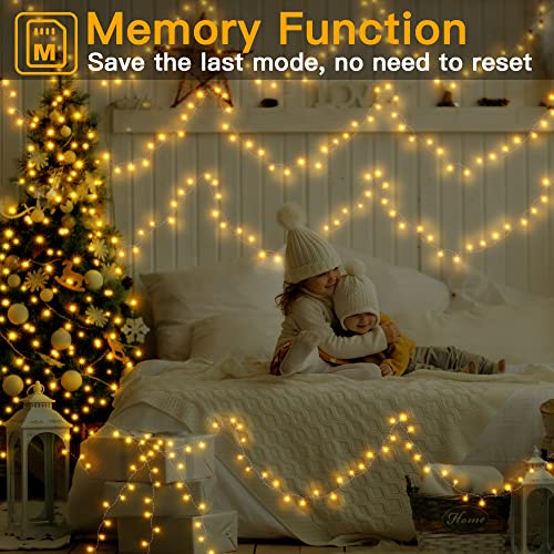 Ollny Fairy Lights Indoor Outdoor - 30M 300LEDs Warm White String Lights Mains Powered with 11 Modes/Remote, Bright Waterproof Outside Lights for Bedroom/Garden/Wall/Tree/Gazebo/Fence