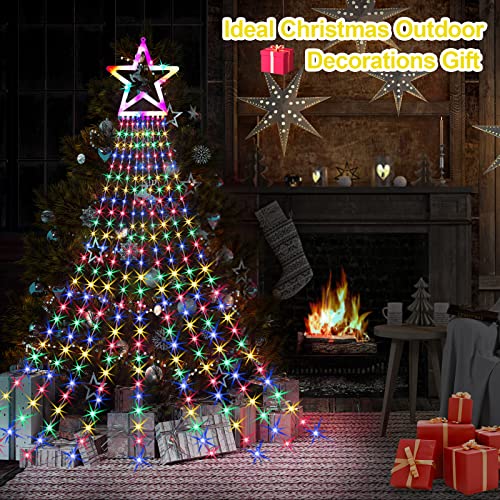 Outdoor Christmas Decorations, 344 LED Christmas Tree Lights with Topper Star, 8 Lighting Modes String Lights Waterproof Christmas Lights Indoor Outdoor for Home Xmas Tree Garden Yard Decor