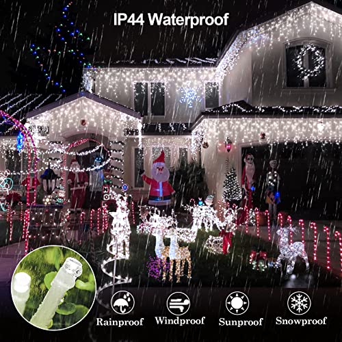 Icicle Outdoor Christmas Lights 10M 320 LED Fairy Lights Plug In 60 Drops Waterproof Xmas Decorations Lights 8 Modes Memory Decor String Lights For House Roof Window Patio Indoor Party-Cool White
