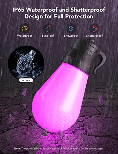 Govee Outdoor 48ft LED String Lights, 15m RGBIC WiFi Garden Lights Dimmable Warm White Bulbs, IP65 Waterproof Smart APP Control , Work with Alexa for Christmas, Backyard, Party