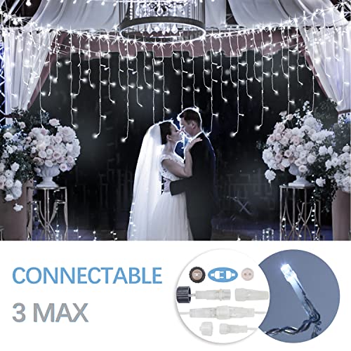 Icicle Lights Outdoor 10M 400 LED with 75 Drops Connectable Fairy Curtain Lights Plug in 8 Modes Main Powered Waterproof Outdoor Indoor Decorations for Wedding Party in Room Garden Roof (Cool White)