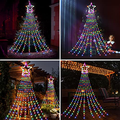 Outdoor Christmas Decorations, 344 LED Christmas Tree Lights with Topper Star, 8 Lighting Modes String Lights Waterproof Christmas Lights Indoor Outdoor for Home Xmas Tree Garden Yard Decor
