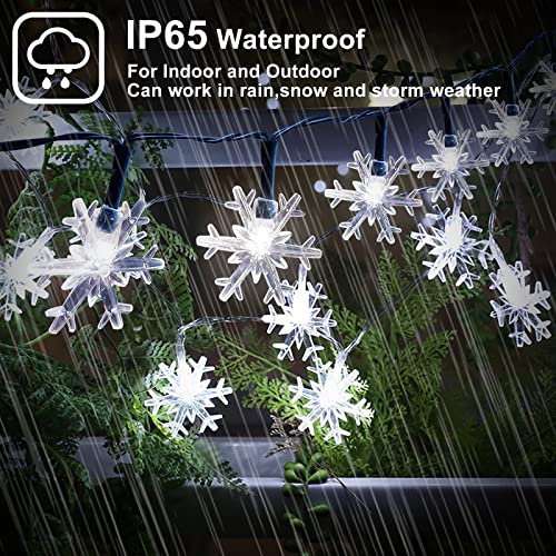 Fohil Solar String Lights Snowflake100LED 12M 8 Modes Waterproof Outdoor Garden Christmas Patio Indoor Decor
