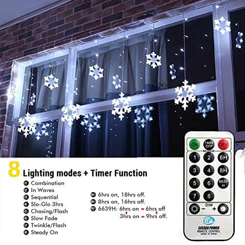 Geemoo Christmas Icicle Lights with Snowflake 3m/10ft 168 LED Christmas Lights Outdoor Mains Powered with 8 Modes, Timer, Connectable, Christmas Fairy Lights for Curtain, Eaves, Window Decorations