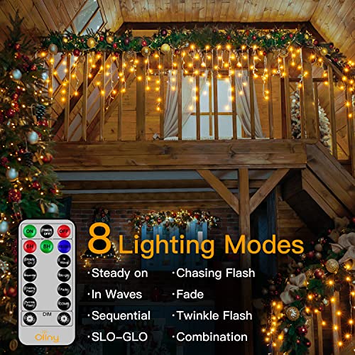 Ollny Icicle Fairy Lights Outdoor - 396 LED 10M Waterproof Fairy Lights Plug in, Remote/8 Modes/Timer/Connectable Warm White String Lights, Eaves Window Garden House Roof Christmas Decorations