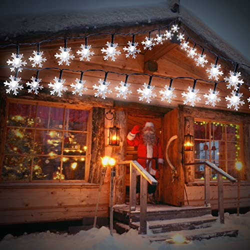 Fohil Solar String Lights Snowflake100LED 12M 8 Modes Waterproof Outdoor Garden Christmas Patio Indoor Decor