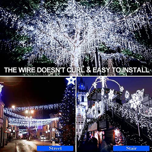 Icicle Outdoor Christmas Lights 10M 320 LED Fairy Lights Plug In 60 Drops Waterproof Xmas Decorations Lights 8 Modes Memory Decor String Lights For House Roof Window Patio Indoor Party-Cool White