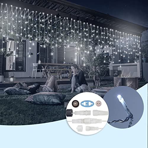 Icicle Lights Outdoor 10M 400 LED with 75 Drops Connectable Fairy Curtain Lights Plug in 8 Modes Main Powered Waterproof Outdoor Indoor Decorations for Wedding Party in Room Garden Roof (Cool White)