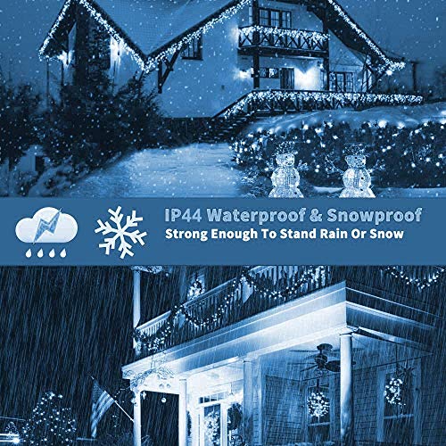 Geemoo Icicle Lights Outdoor, 360 LED Christmas Lights, 29.5ft, 8 Modes, 60 Drops Fairy Lights Mains Powered with Remote for Window,Party, Holiday, Christmas Decoration (White)