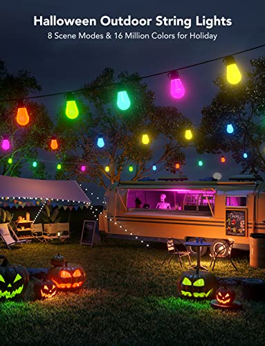 Govee Outdoor 48ft LED String Lights, 15m RGBIC WiFi Garden Lights Dimmable Warm White Bulbs, IP65 Waterproof Smart APP Control , Work with Alexa for Christmas, Backyard, Party