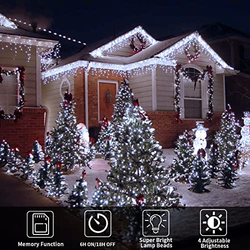 Icicle Outdoor Christmas Lights, RJEDL 360 LED 12.2m/40ft Icicle String Lights Plug in with Timer&8 Modes, IP65 Waterproof Hanging Fairy Lights for Indoor Holiday Patio Party Wedding Decor(Cool White)
