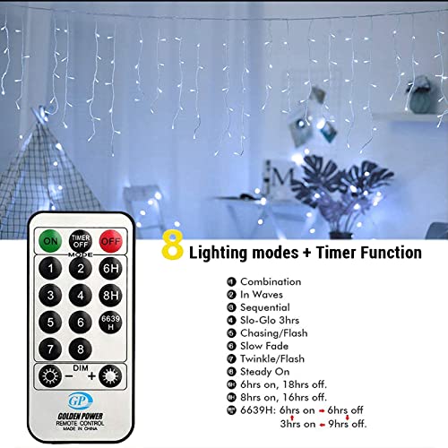 Geemoo Icicle Lights Outdoor, 360 LED Christmas Lights, 29.5ft, 8 Modes, 60 Drops Fairy Lights Mains Powered with Remote for Window,Party, Holiday, Christmas Decoration (White)