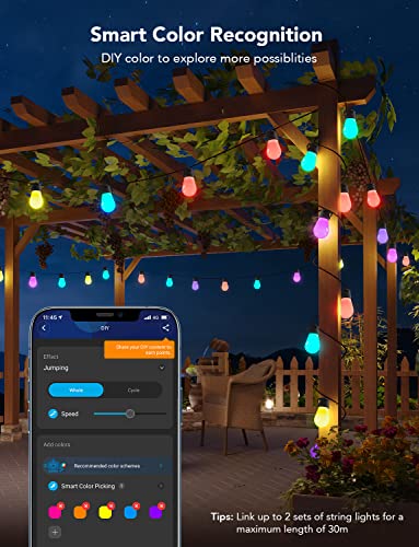Govee Outdoor 48ft LED String Lights, 15m RGBIC WiFi Garden Lights Dimmable Warm White Bulbs, IP65 Waterproof Smart APP Control , Work with Alexa for Christmas, Backyard, Party