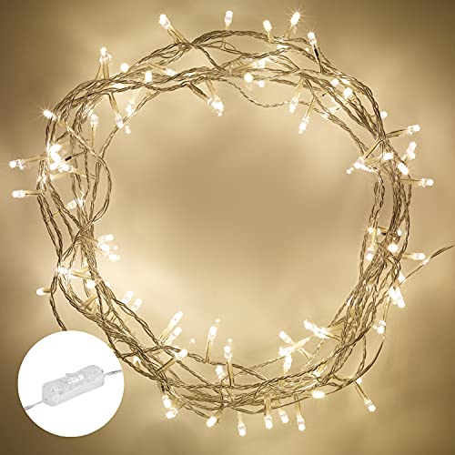 Lights4fun Indoor Fairy Lights 100 Warm White LEDs on 8m of Clear Cable Rocker Switch Plug in