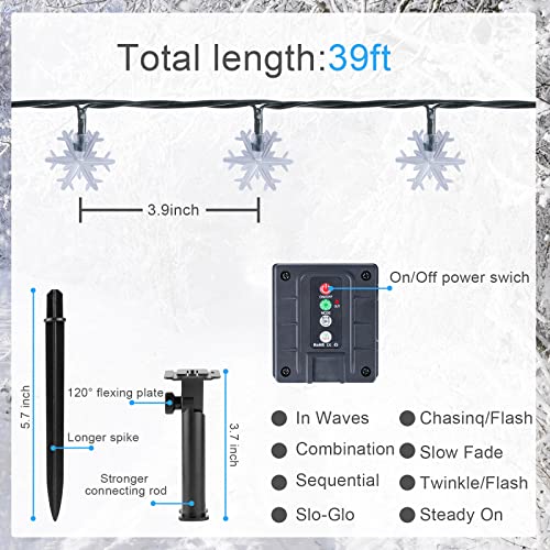 Fohil Solar String Lights Snowflake100LED 12M 8 Modes Waterproof Outdoor Garden Christmas Patio Indoor Decor